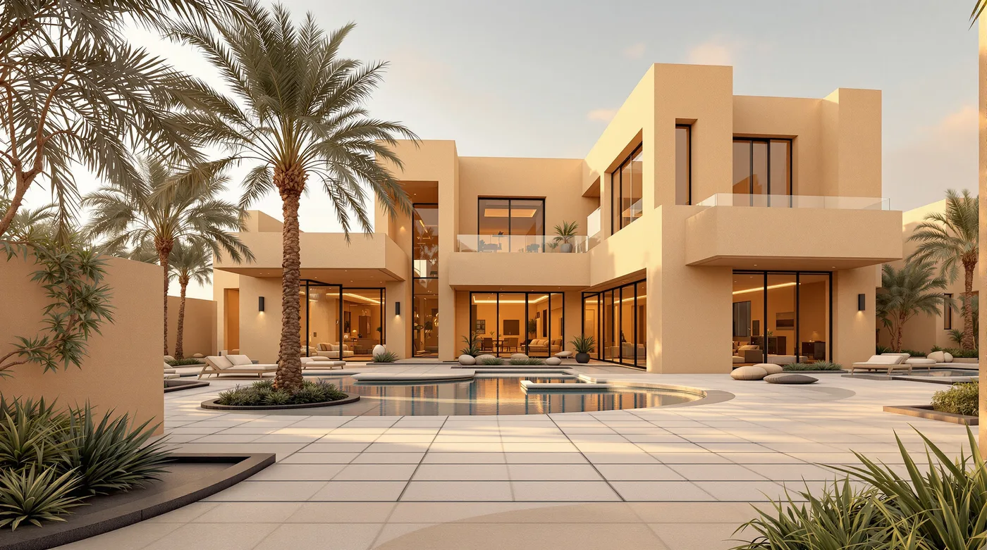 Render of a modern villa in the desert